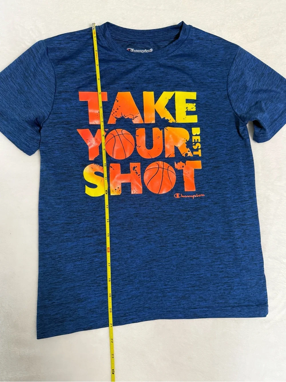 Champion Youth 10/12 Blue Performance T-Shirt Take Your Best Shot Basketball